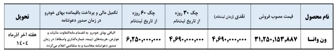 آغاز فروش ون وانا- شهریور 1404