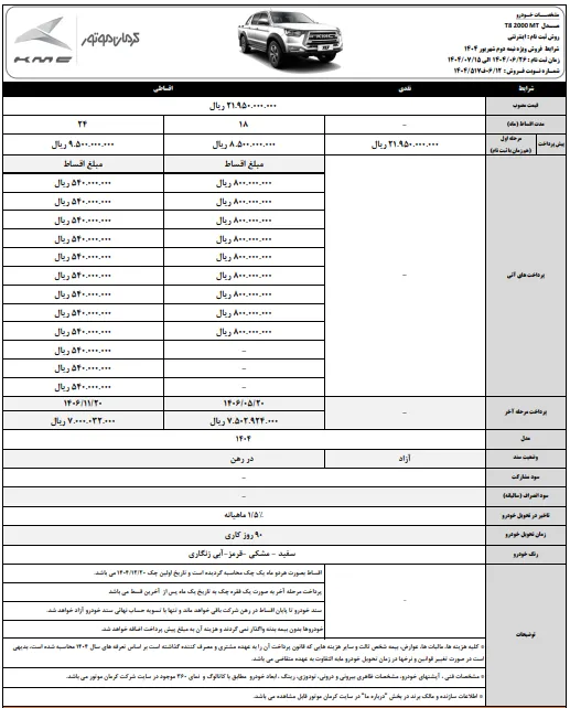آغاز فروش نقدی و اقساطی کی ام سی T8 کرمان موتور- شهریور 1404