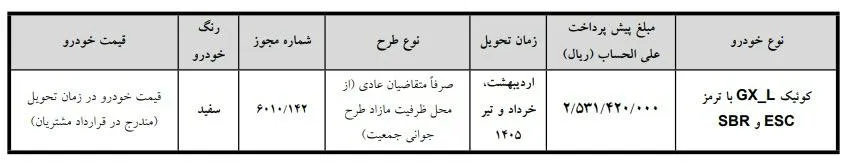 شرایط فروش نقدی کوییک GXL در مرداد 1404