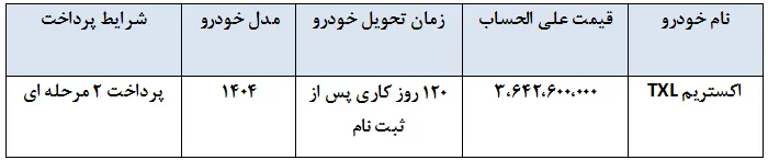 شرایط فروش اکستریم TXL مدیران خودرو در تیر 1404