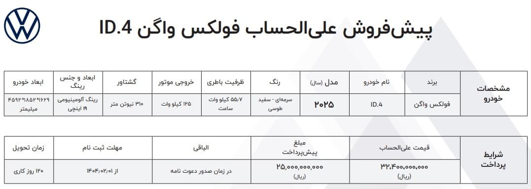 پیش فروش فولکس واگن ID.4