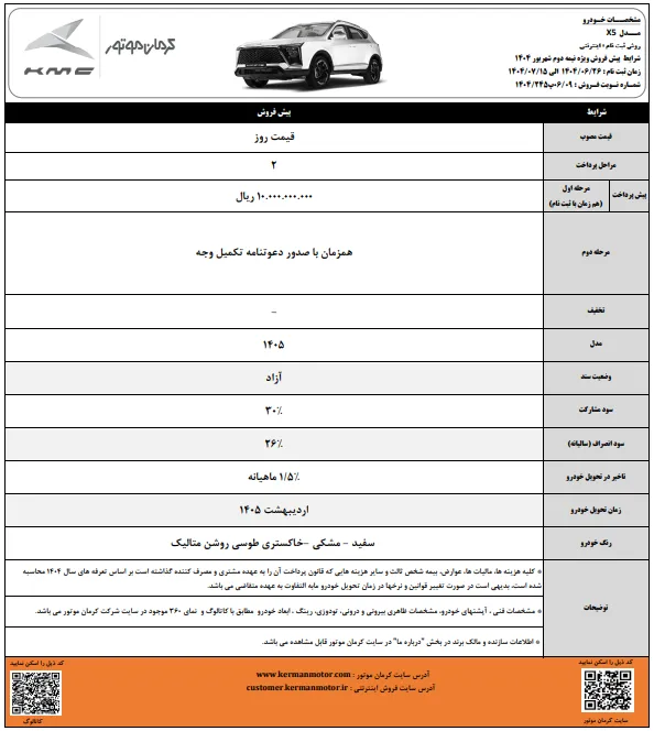طرح فروش ویژه خودروهای کرمان موتور- شهریور 1404
