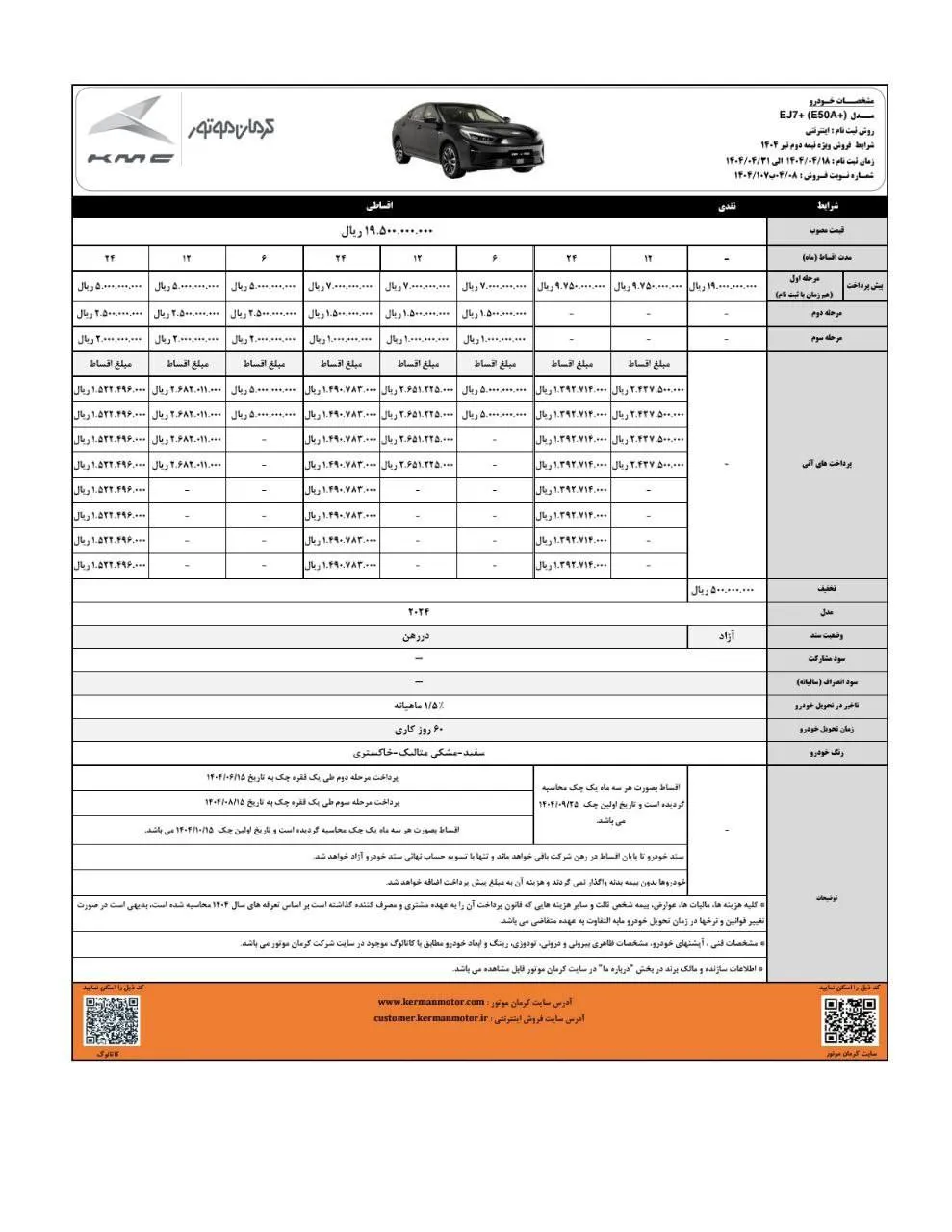 شرایط فروش کی ام سی EJ7 پلاس در تیر 1404