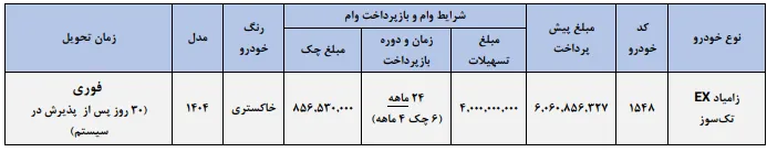 آغاز فروش زامیاد EX آذر 1404