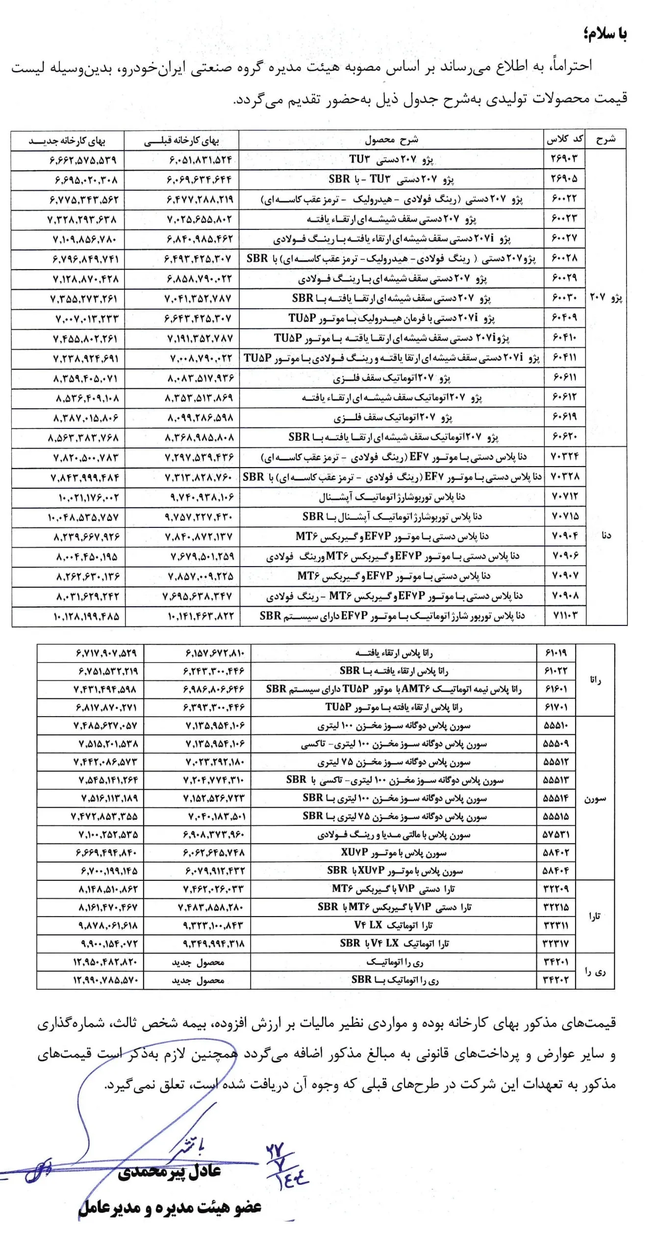 اعلام قیمت جدید محصولات ایران خودرو- مهر 1404 اعلام قیمت جدید محصولات ایران خودرو- مهر 1404