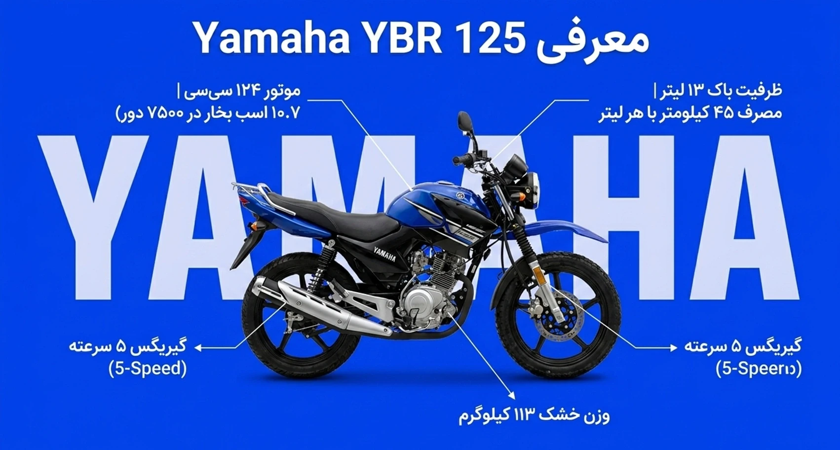 مشخصات Yamaha YBR 125 با مصرف سوخت کم و گیربکس 5 سرعته
