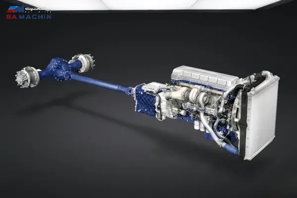  نمای فنی سیستم انتقال قدرت ولوو FH500 شامل موتور، گیربکس I-Shift و محور عقب