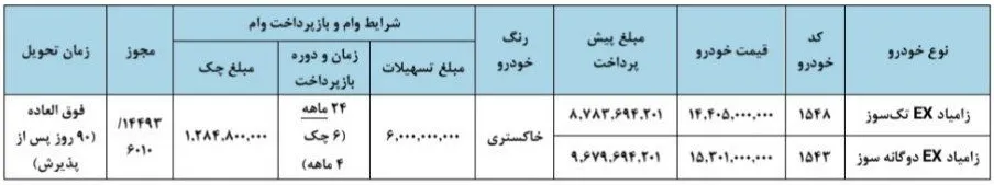 شرایط فروش فوری زامیاد EX - اسفند 1404
