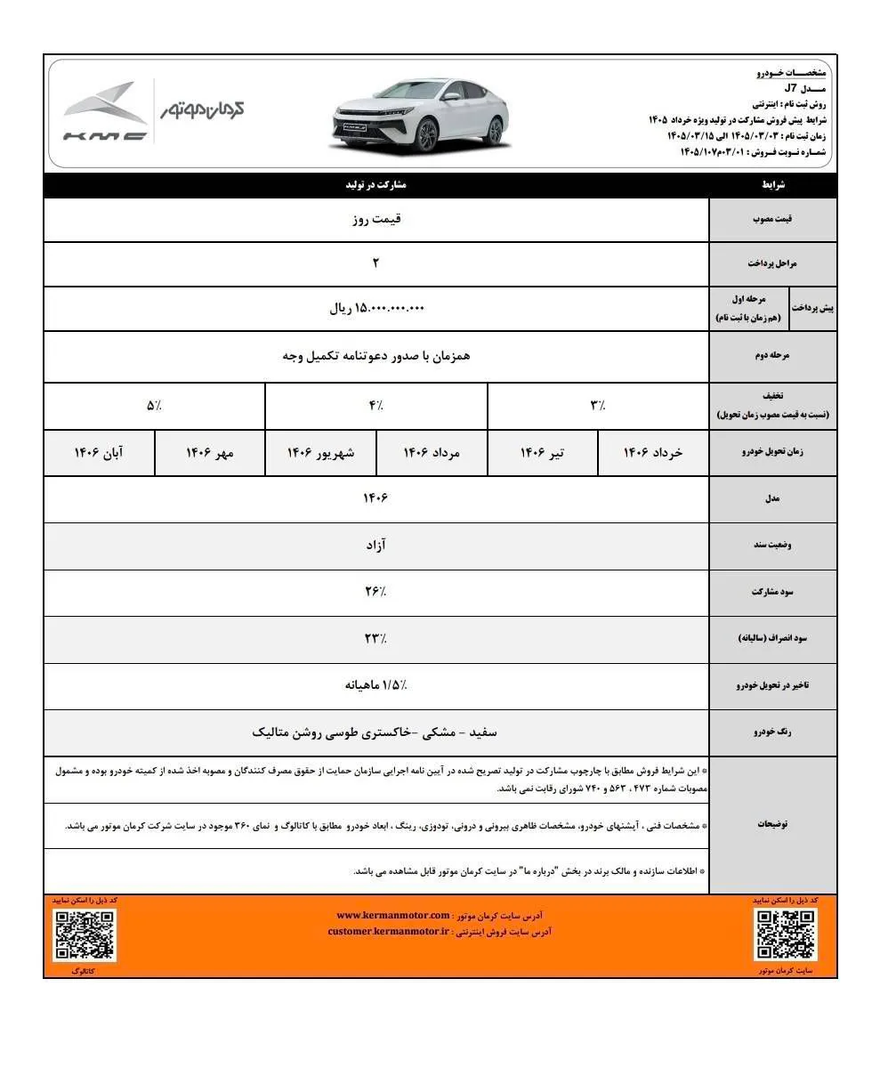 جزئیات پیش&zwnj;فروش مشارکت در تولید کی ام سی J7 | اردیبهشت ۱۴۰۵